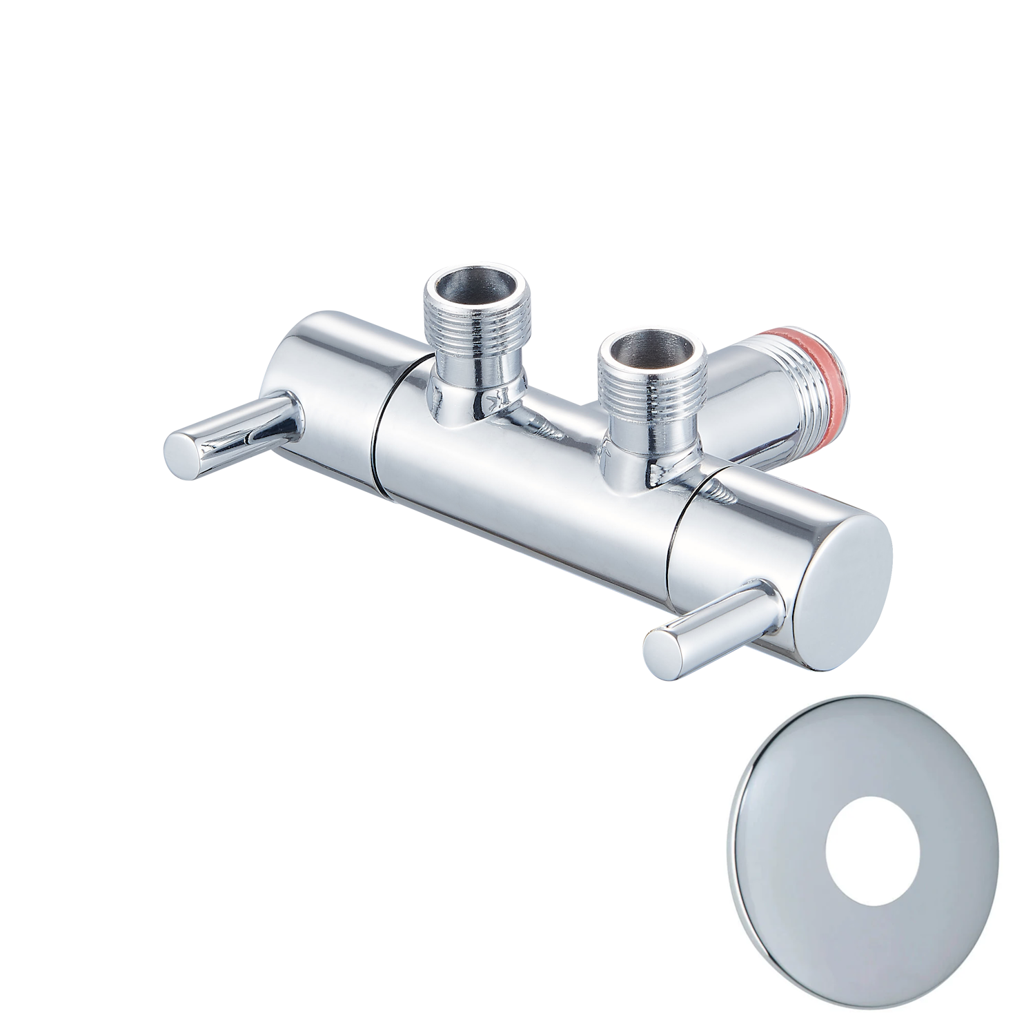 DutchLine - Dubbele Hoekstopkraan Met Rozet - Chroom 1/2"x3/8"x3/8"