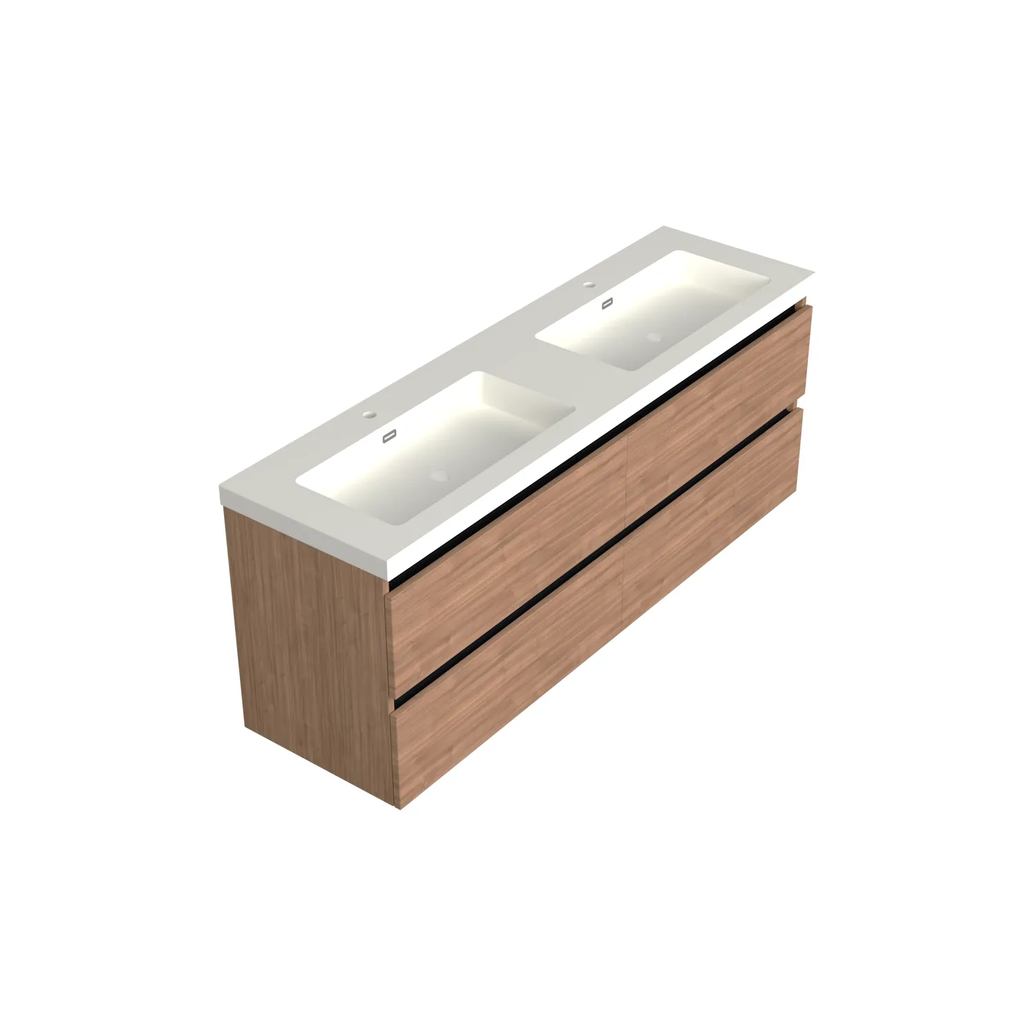 Dutchline Badmeubel Onderkast – Nil Walnoot – 160x46cm – 4 Lades – 2 Uitsparingen - Nil Walnoot
