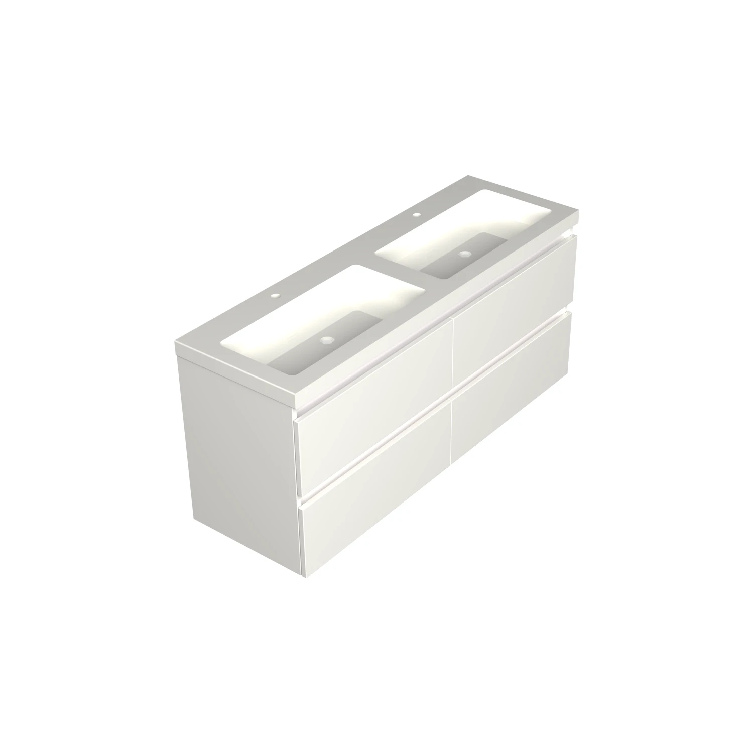 Dutchline Badmeubel Onderkast - Glans Wit - 140x46cm - 4 Lades - 2 Uitsparingen - Glans Wit