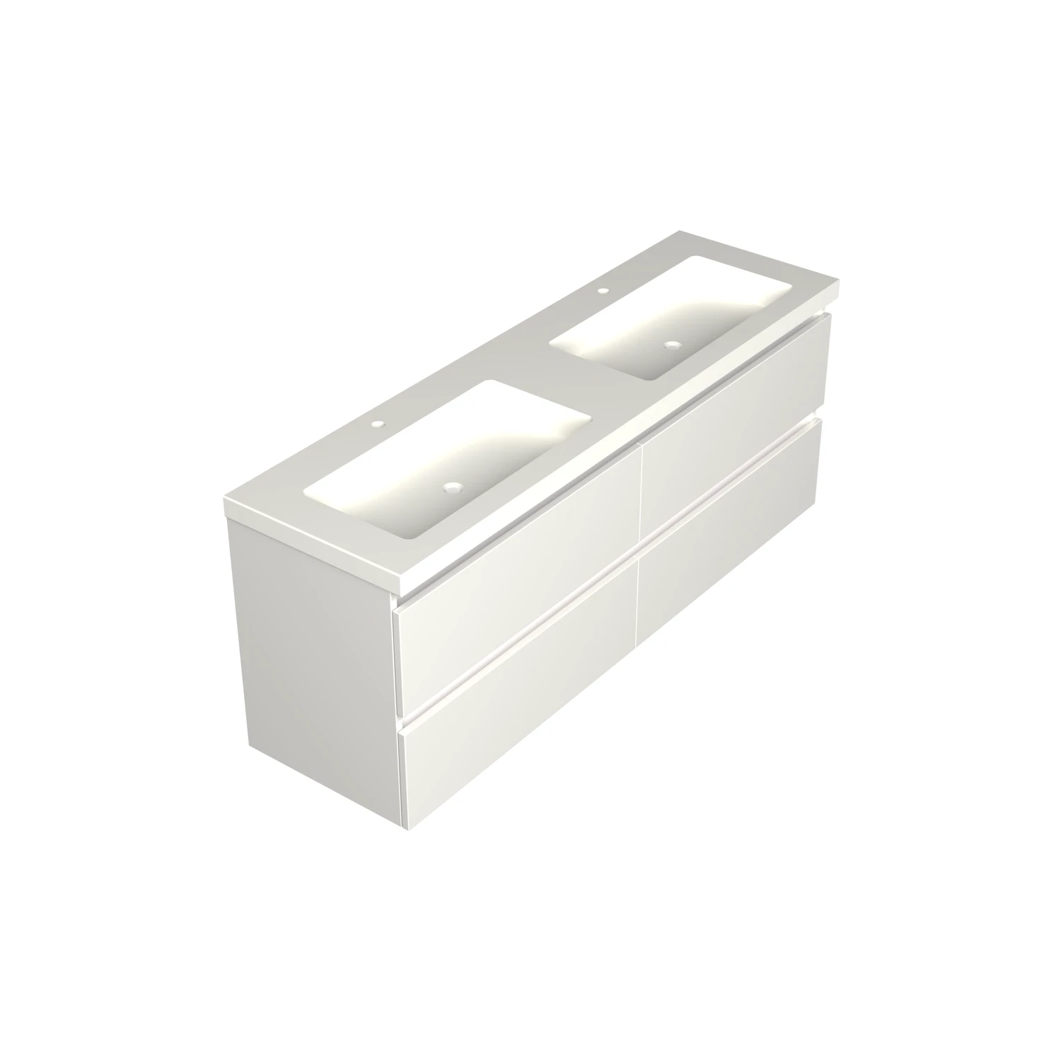 Dutchline Badmeubel Onderkast - Glans Wit - 160x46cm - 4 Lades - 2 Uitsparingen - Glans Wit