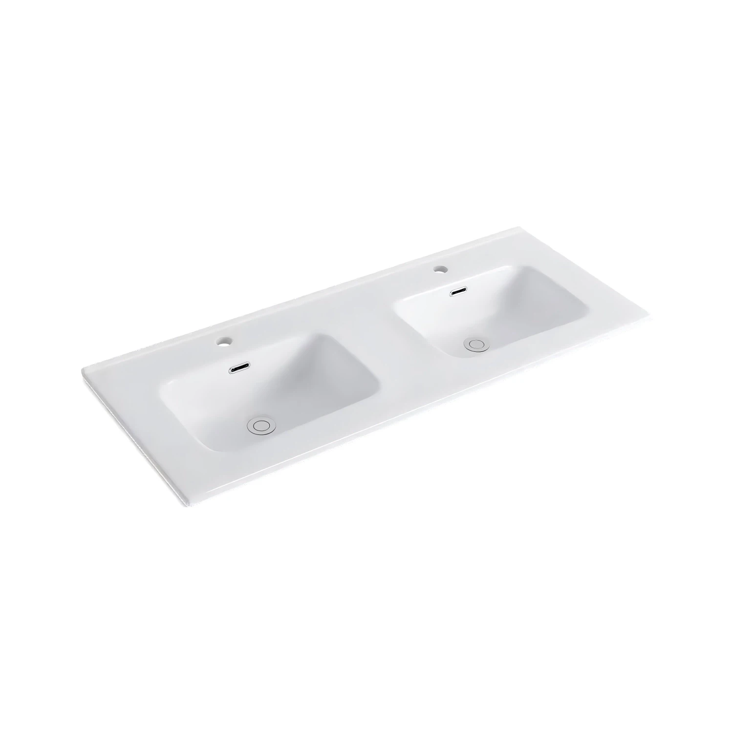 DutchLine - Keramische Wastafel OVI - Glans wit - 2 Kraangaten - 2 Wasbakken - 1210x465x170mm