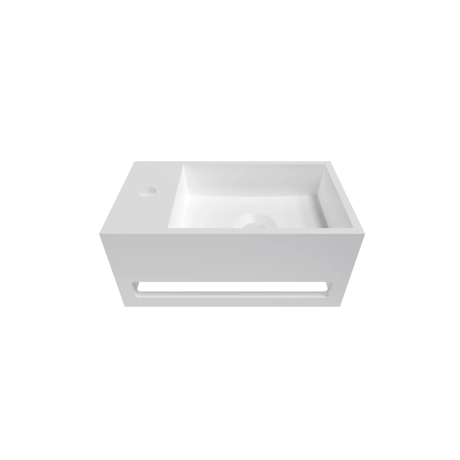 DutchLine - Solid.Surface Fontein Met Handdoekrek - Mat Wit Links - 356x203x159mm